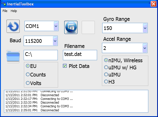 MEMSense Inertial Toolbox Connects to all MEMSense Digital Inertial Measurement UNits